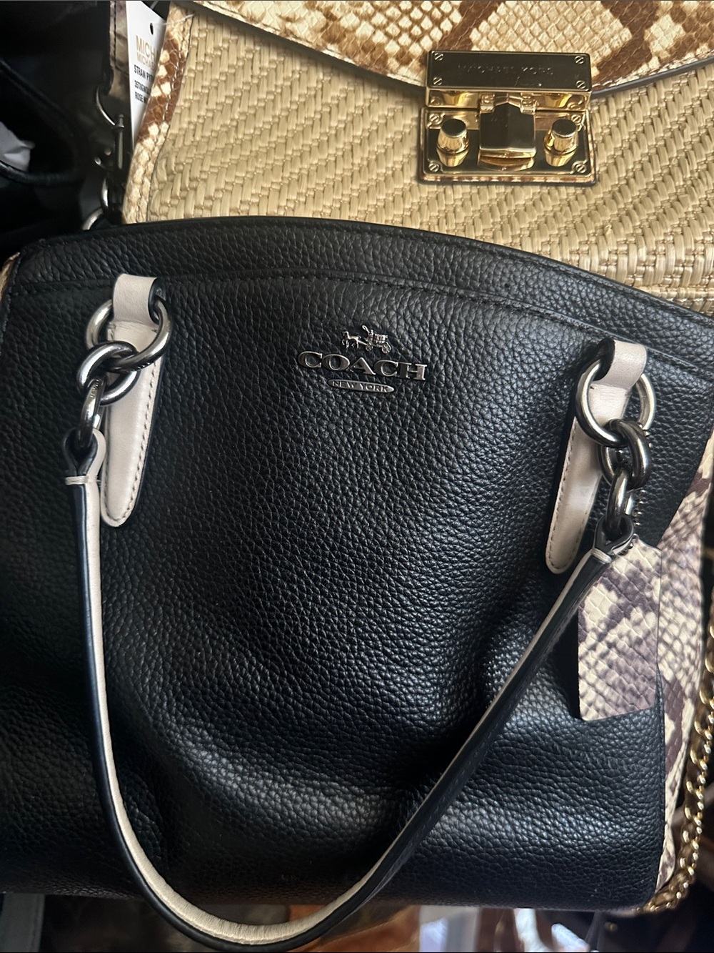 Coach Black Pebbled Leather Crossbody with Snake-Print Trim embossed! Beautiful - Picture 2 of 3